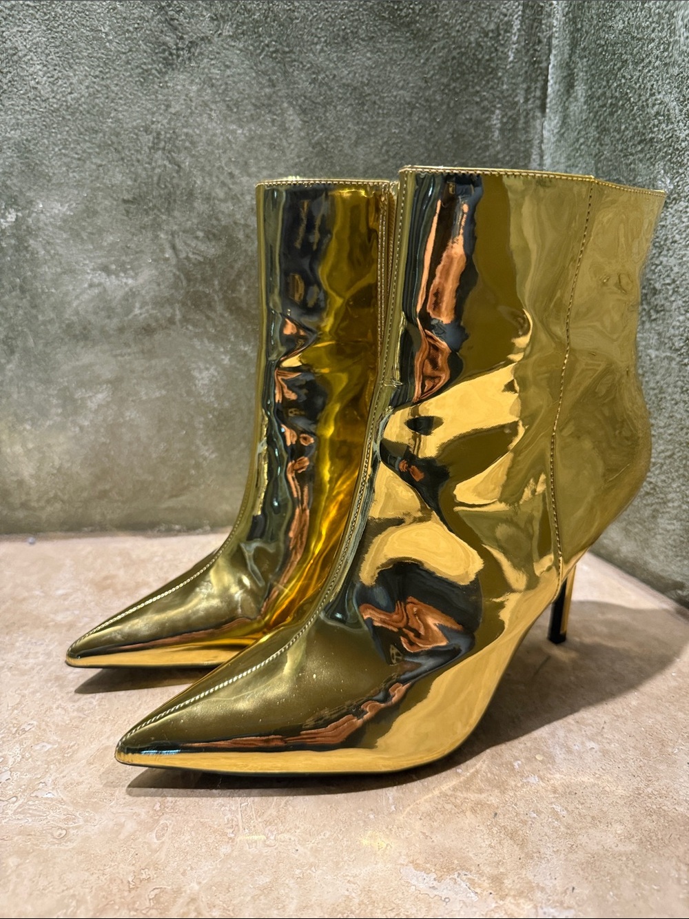 INC International Concepts Metallic Gold Pointed Toe Stiletto Ankle Boots
